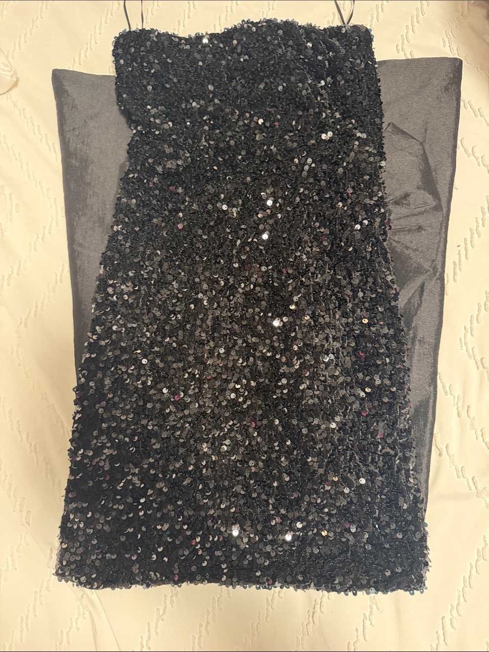 Black Sequin Strapless Elegant Dress w/ a long bow
